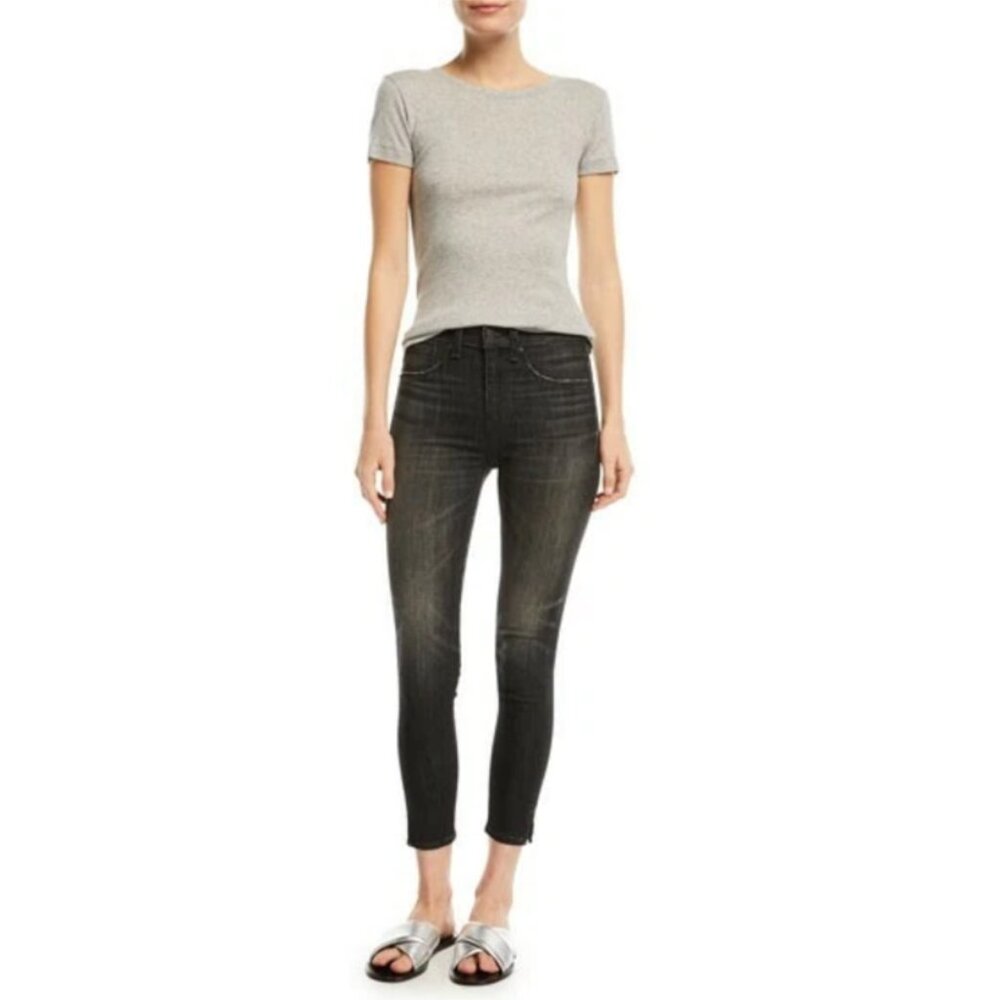 Rag & Bone High Rise Ankle Skinny Jeans in Black Lock Slits Hem size 27